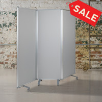 Flash Furniture BR-PTT001-3-MP-60183-GG Double Sided Mobile Magnetic Whiteboard/Cloth Partition with Lockable Casters, 72